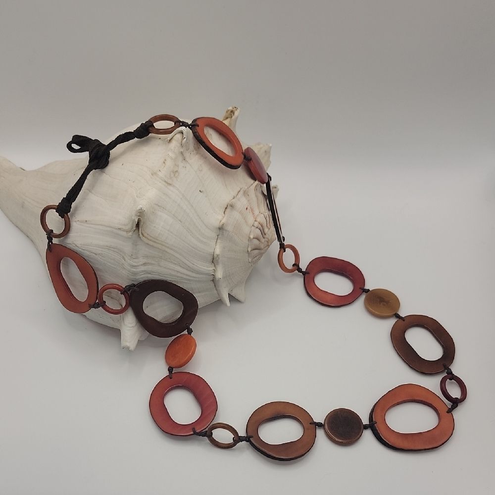 Handcrafted Necklace Tagua Nut Estate Jewelry  Size Length 30"